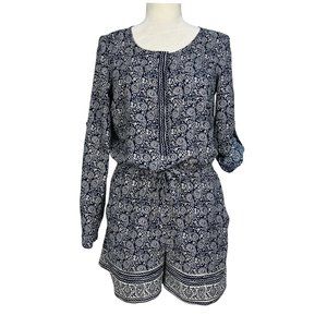 Ann Taylor Loft Paisley Romper Roll Tab Sleeve 00